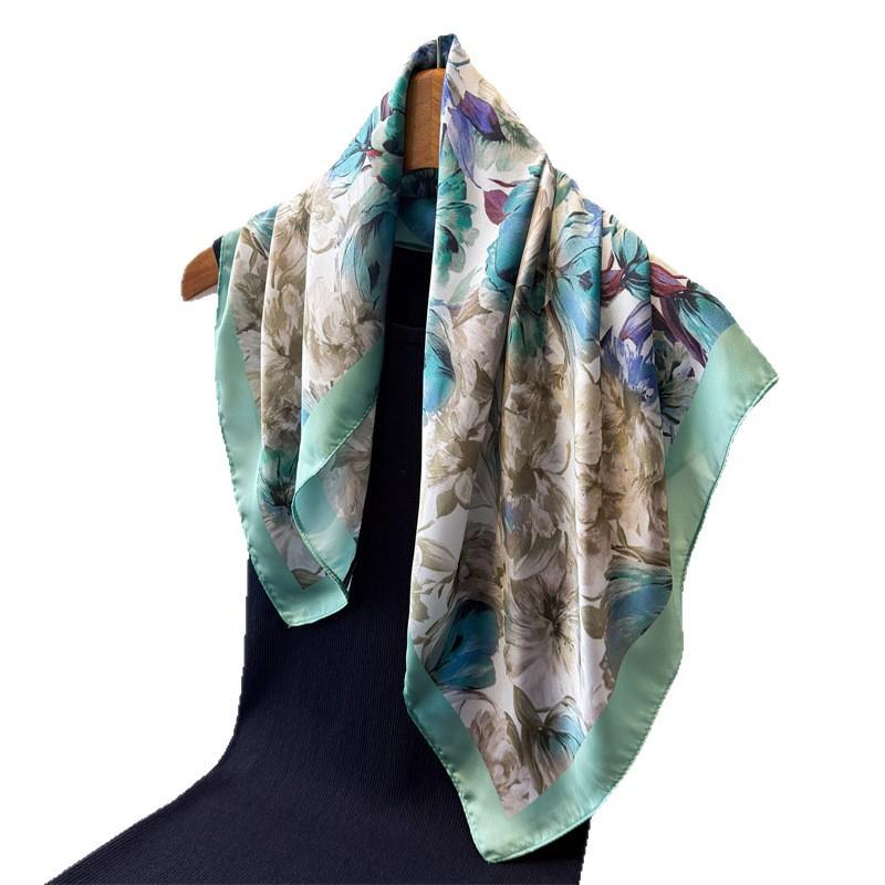 Spring and Summer Fresh Printing Simulation Silk Square Scarf Shawl Versatile High-end Neck Small Square Scarf Headscarf Silk Scarf Scarf