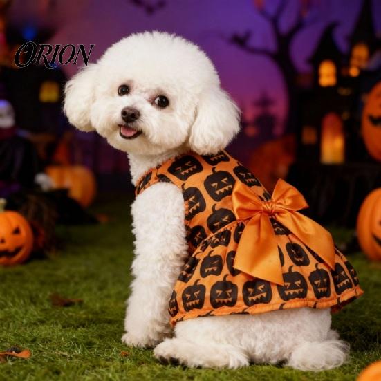 Breathable Pet Dress Halloween Dress, Pumpkin Ghost Bat Print Sleeveless Dog Costume for Small Medium Dogs, Cute Outfit Festival Holiday Party