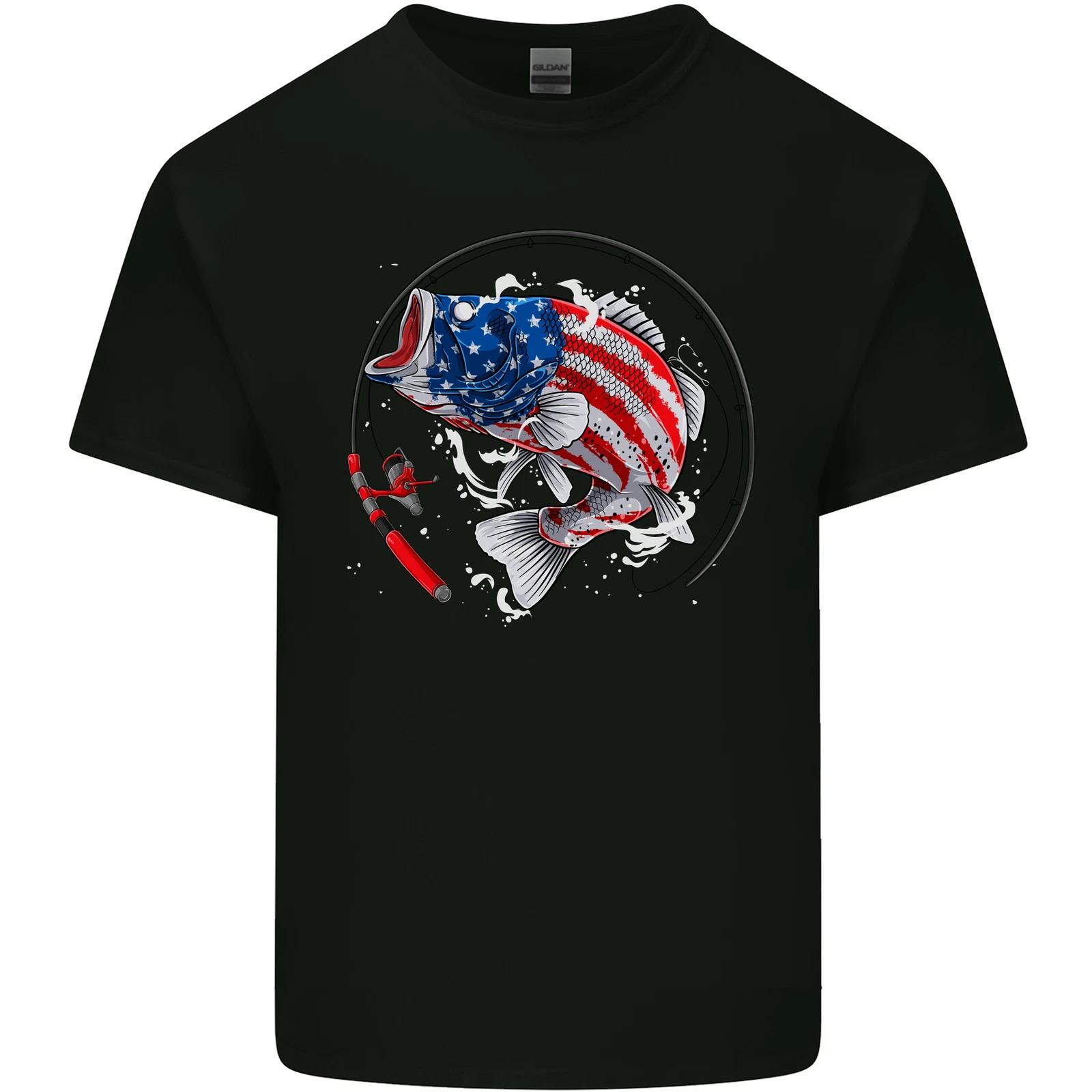 USA Fishing Flag American Fisherman Kids T-Shirt Childrens S