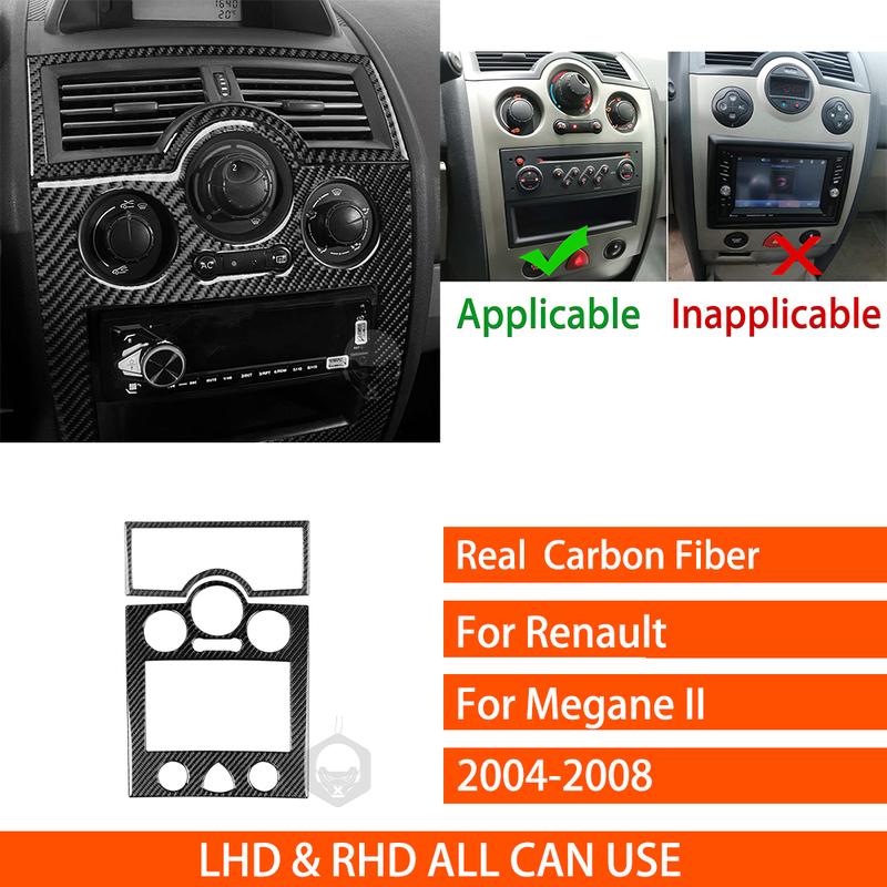 For Renault Megane II 2004-2008 Real Carbon Fiber Stickers Central AC Vent Control Panel Car Accessories Interior Decorative