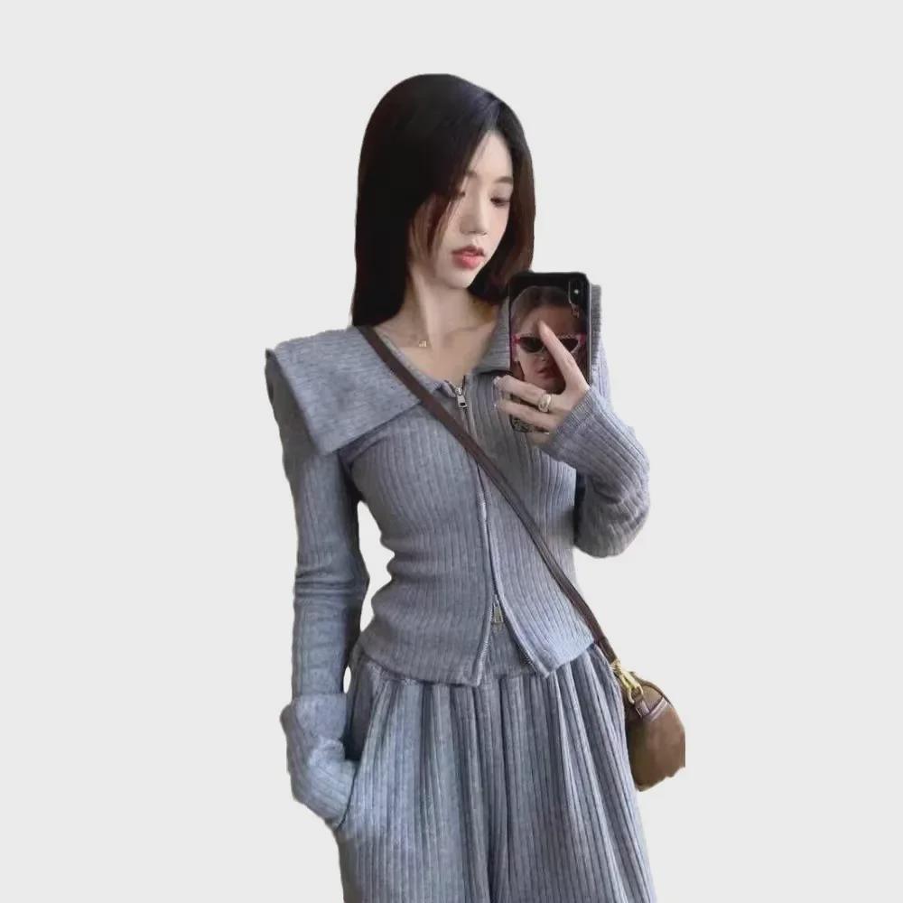 2024 Hong Kong Style Chic Women's Two-Piece Suit: Slim Lapel Top & Wide-Leg Pants