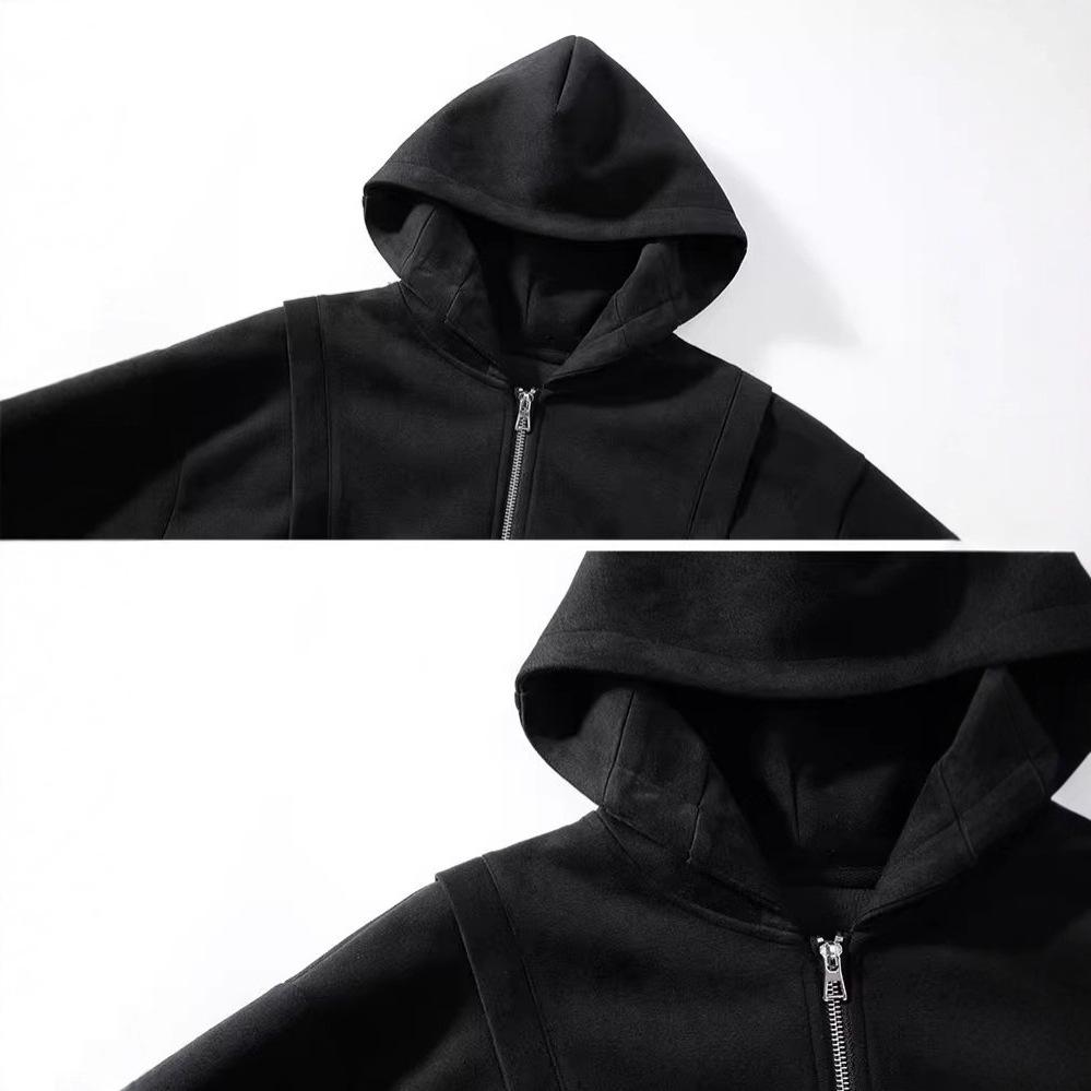 2025 New Cardigan Sweater Men's Spring and Autumn Casual Loose Stiff Heavy American Trend Splicing Long-sleeved Jacket