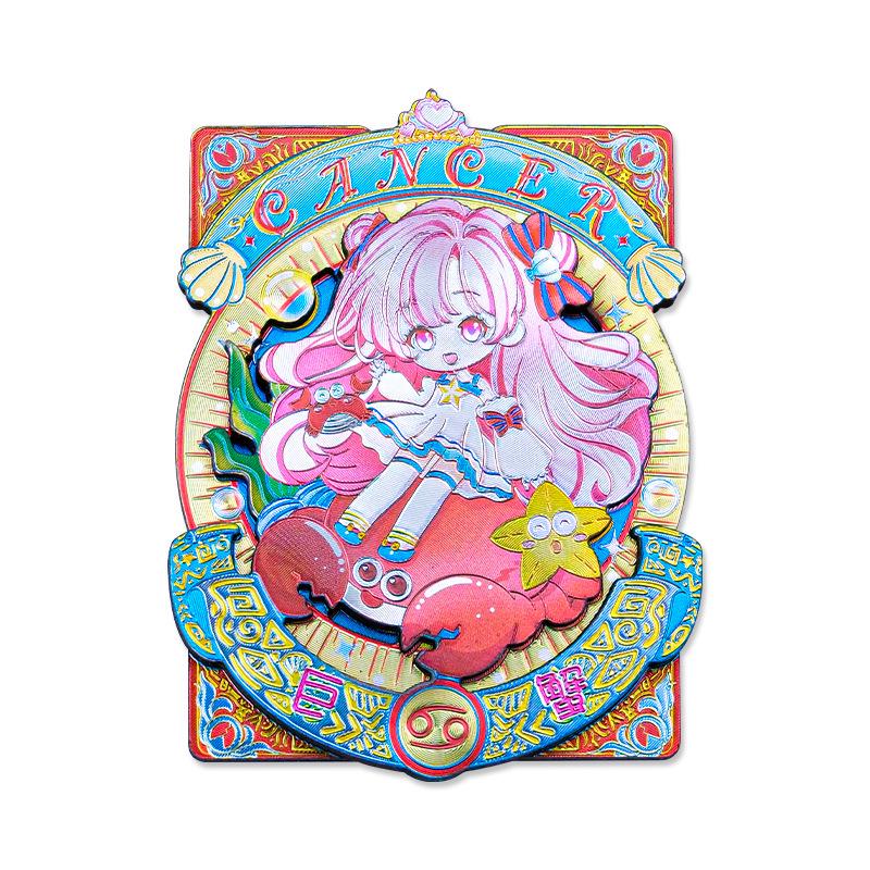 Soft Magnetic Wooden & Aluminum Foil Cartoon Zodiac Refrigerator Magnet Set