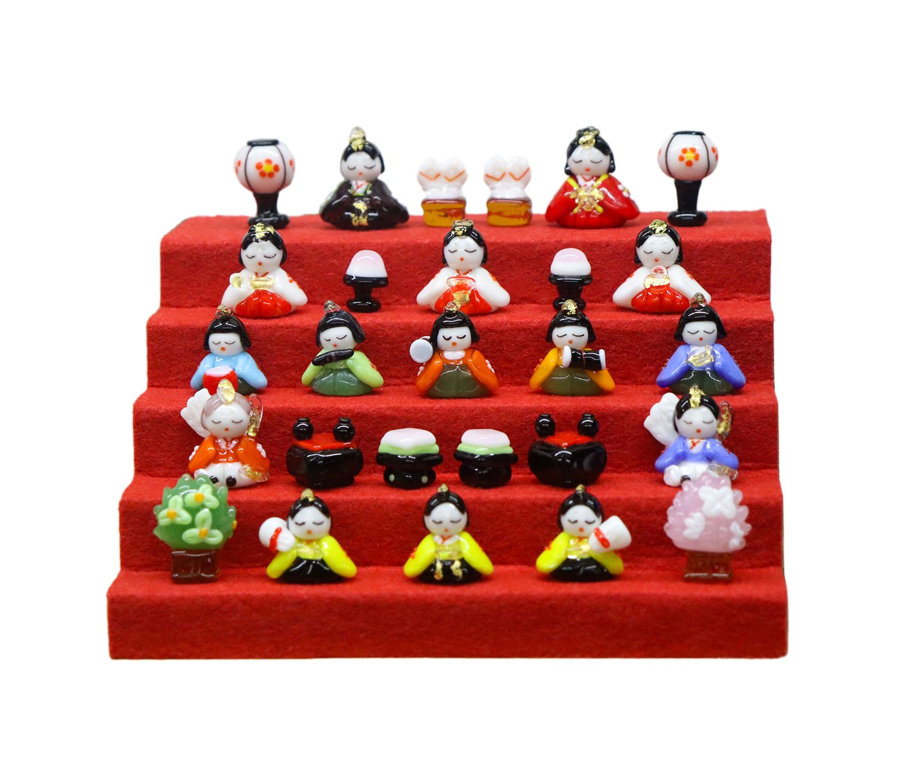 

Glass Square Adorable Glass Hina Doll Display Set 5-Tier (Small)