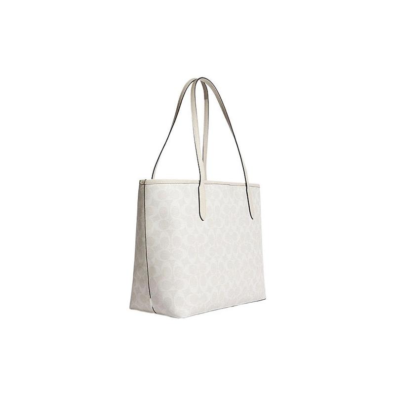 Coach Borsa a tracolla City 33 Classica Presbiopia Grande capacità Borsa tote Tote Borsa a mano per lo shopping Tela rivestita Taglia grande Donna Oro e Gesso e Ghiacciaio