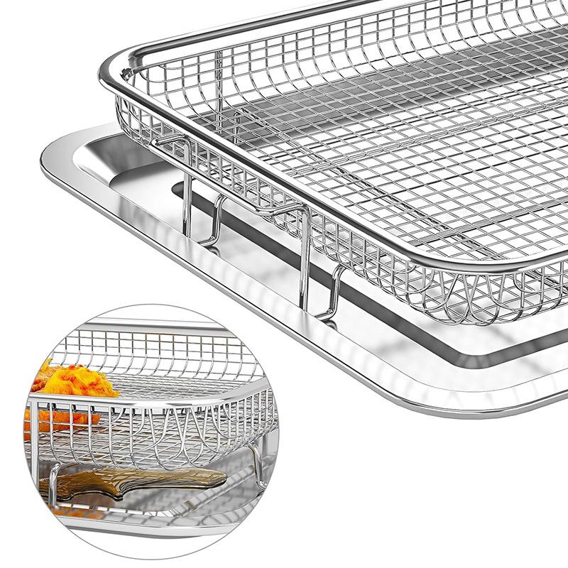 Baking Tray Oil Frying Baking Pan Stainless Steel Non-Stick Chips Basket Baking Dish Grill Mesh Square Frying Colander