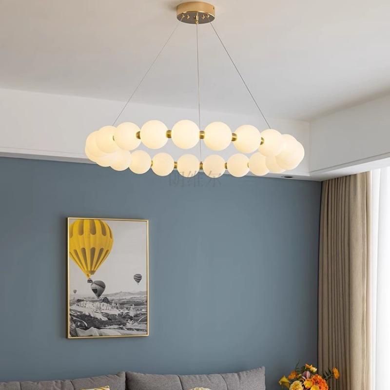 Nordic Modern Living Room Pendant Light Designer Simple LED Bedroom Circular Personalized Dining Room Pearl Necklace Light