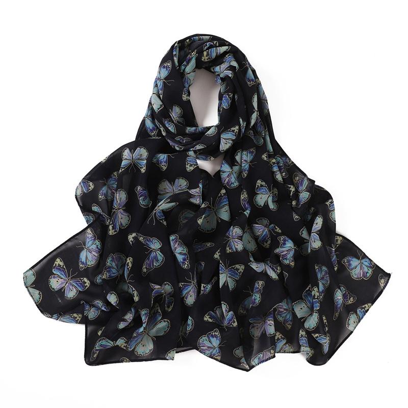 175*70cm Chiffon Hijab New Floral Butterfly Print Long Scarf Wrapped Scarf Muslim Women's Hijabs Shawl