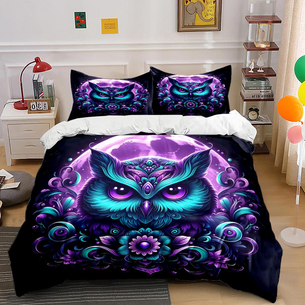 Fantasy Purple Owl Art Print Soft Comfortable Duvet Cover Bedding Set Included 1*Duvet Cover 2*Pillowcases Luxury gifts