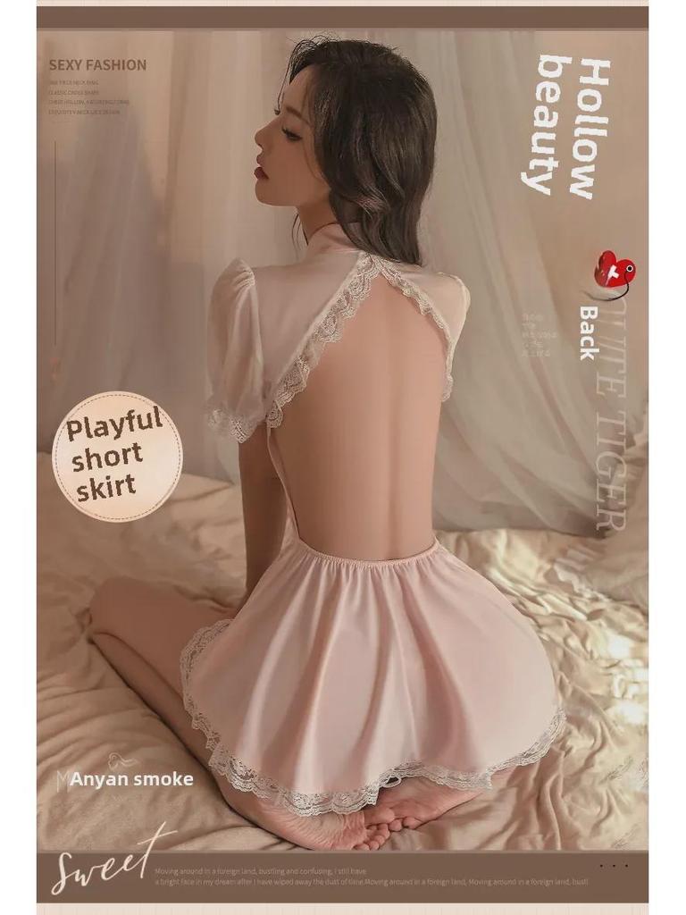 Manyan Sexy Lace Deep V Sweet Nurse Uniform Skirt Suit 9812