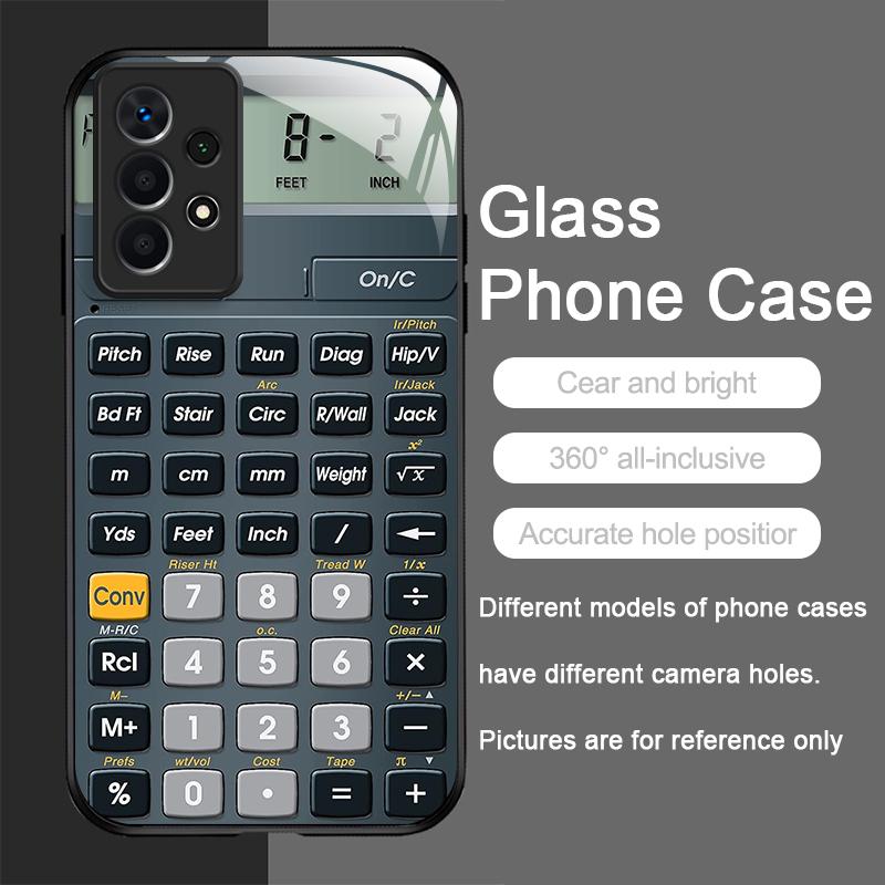 Funny Digital Calculator Pattern Tempered Glass Phone Case for Samsung Galaxy S25 Ultra S24 S23 Plus S22+ S21 S20 FE Hard Cover