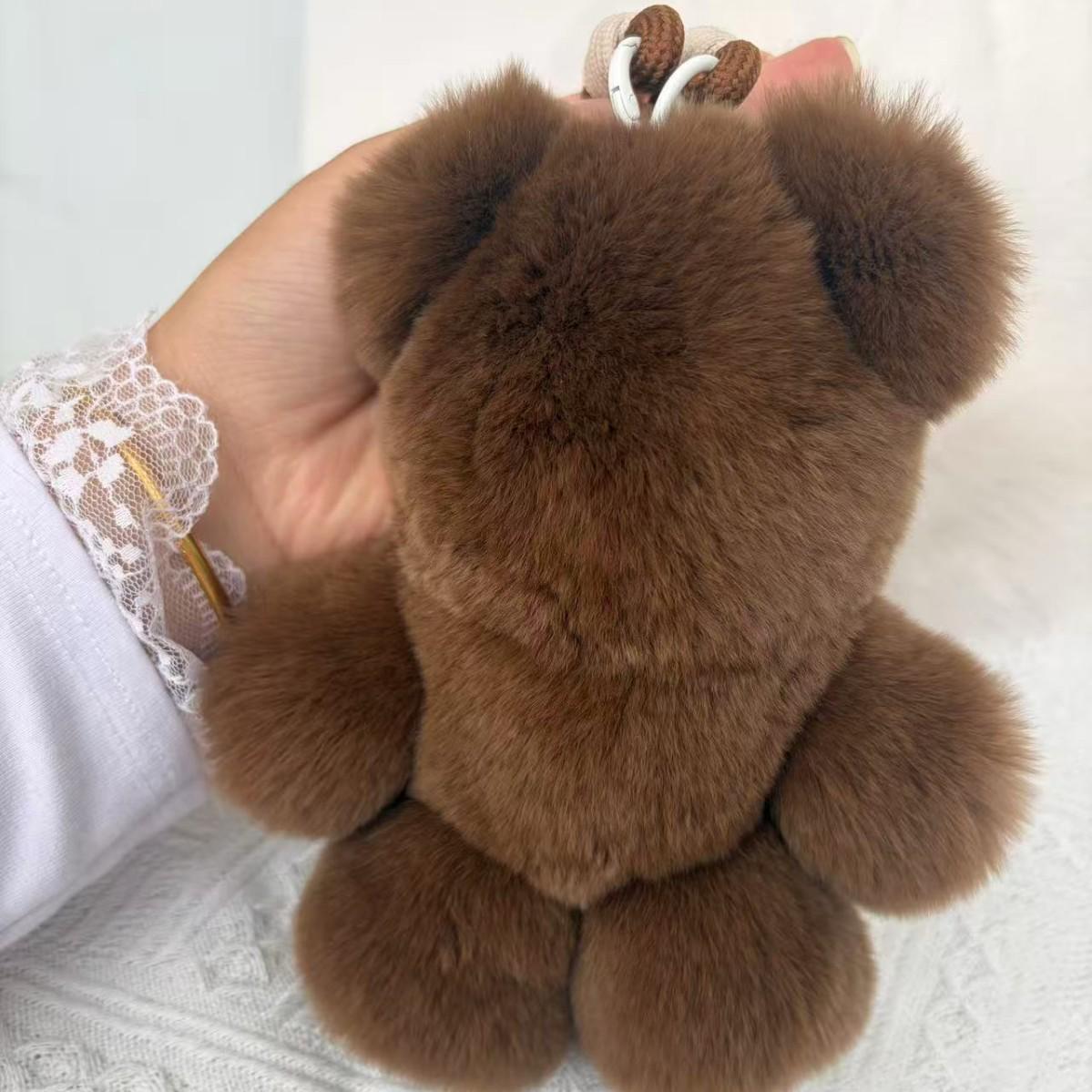 Genuine Rex Rabbit Fur Bear Keychain Plush Doll Backpack Ornament