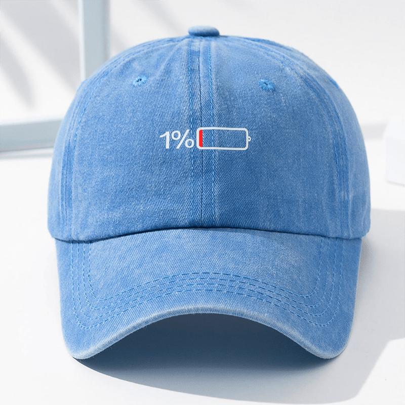 

1pc Men s Washed Printed Baseball Cap,battery Display Printing,outdoor Leisure Windproof Sun Cap,suitable for Daily Wear,party Adjustable небо синє кольору