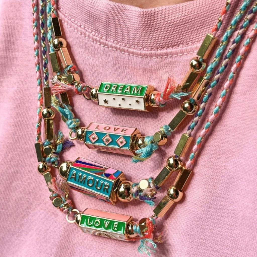 Vintage Graffiti Alphabet Necklace For Women With Copper Geometric Pendant And Colorful Cord