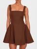 Women's Sleeveless Square Neck Cinched Waist Mini Flared Party Dress