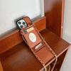 Applicable To Iphone15pro Lychee Pattern Mirror Card Bag Apple 14 Chain Crossbody 13pro Card Function Leather Case