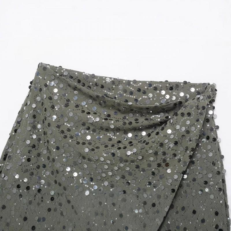 2026 Womens Street Fashion Sequin Double-Breasted Mini Skirt XS S M L