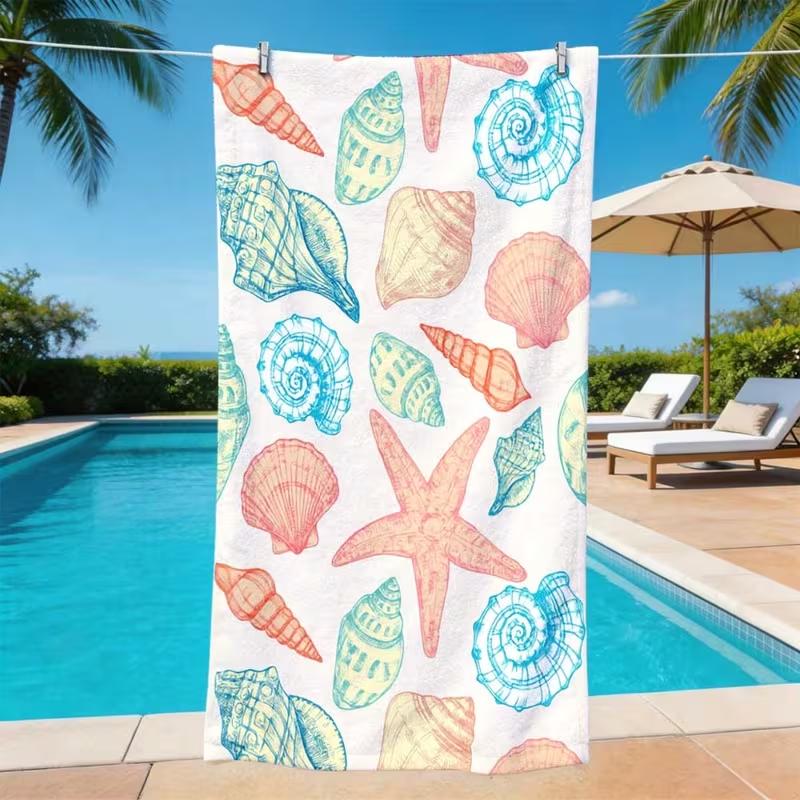 Blue White Striped Pink Seashell Starfish Ocean Wave Beach Towel Quick Dry Sand Free Nautical Towel Tropical Beach Holiday