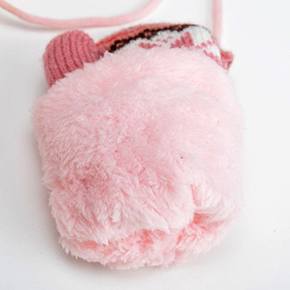 Coldproof Knitted Yarn Winter Gloves Full Finger Thickened Warm Children Mittens With Halter Gloves 3-6 Years Old
