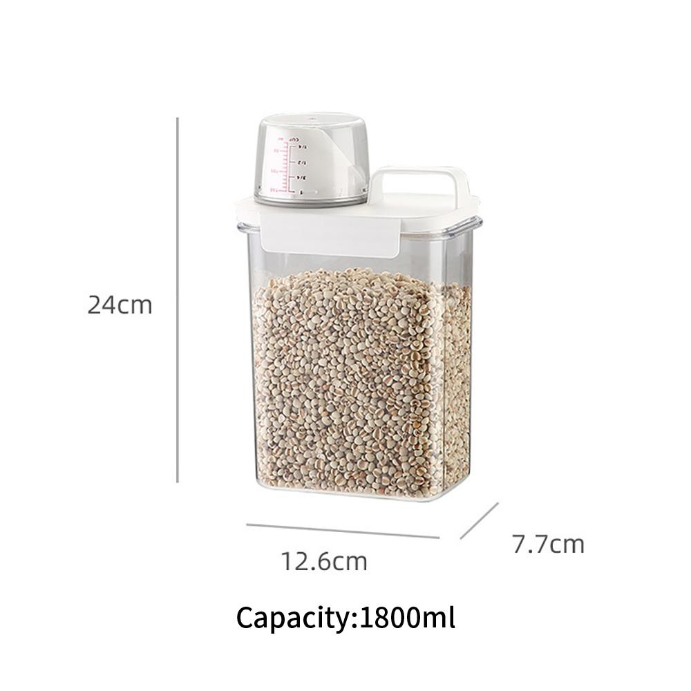1pc Cereal Containers Storage, Airtight Grain Jar with Measuring Cup Kitchen Organizers for Oatmeal, Grain, Flour, Pet Food