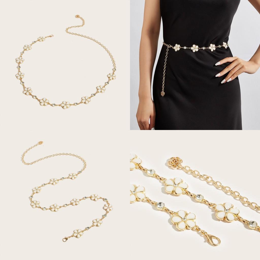Metal Fashionable Flower Waist Chain With Rhinestone Decoration For Daily