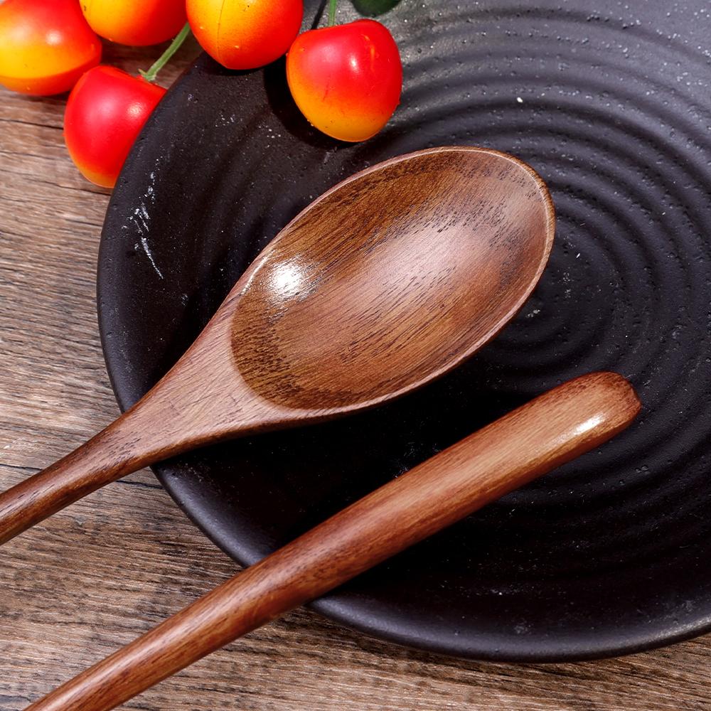 1/10pcs Long Hand Wooden Spoon Wood Soup Scoop Kitchen Cooking Stirring Spoons Dessert Honey Coffee Stir Teaspoons Tableware Set
