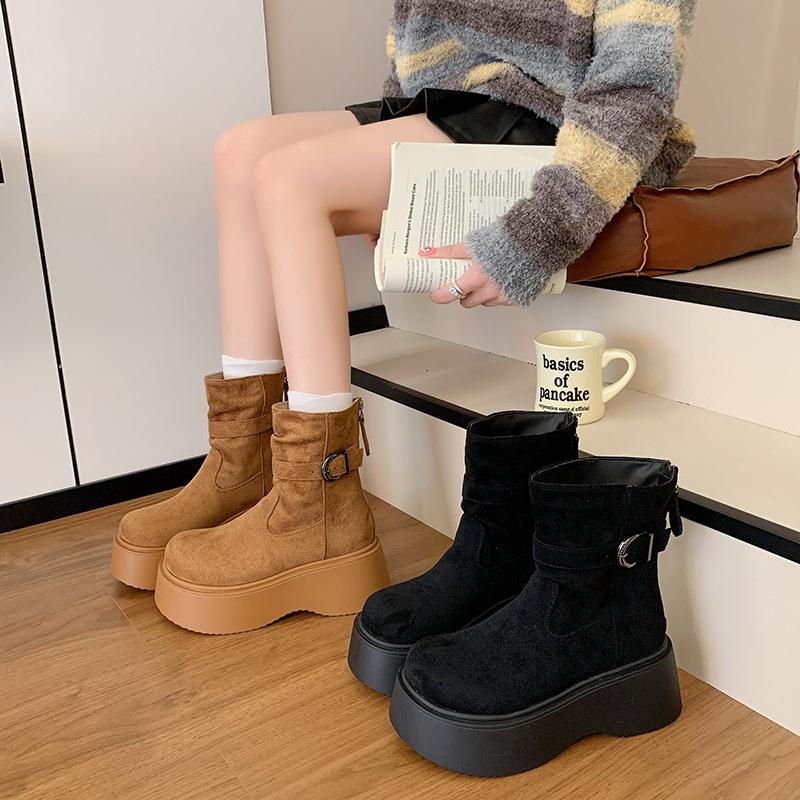 Retro Thick-soled Heightening Boots Women's 2025 Autumn New Versatile and Thin Short Boots British Wind Locomotive Martin Boots