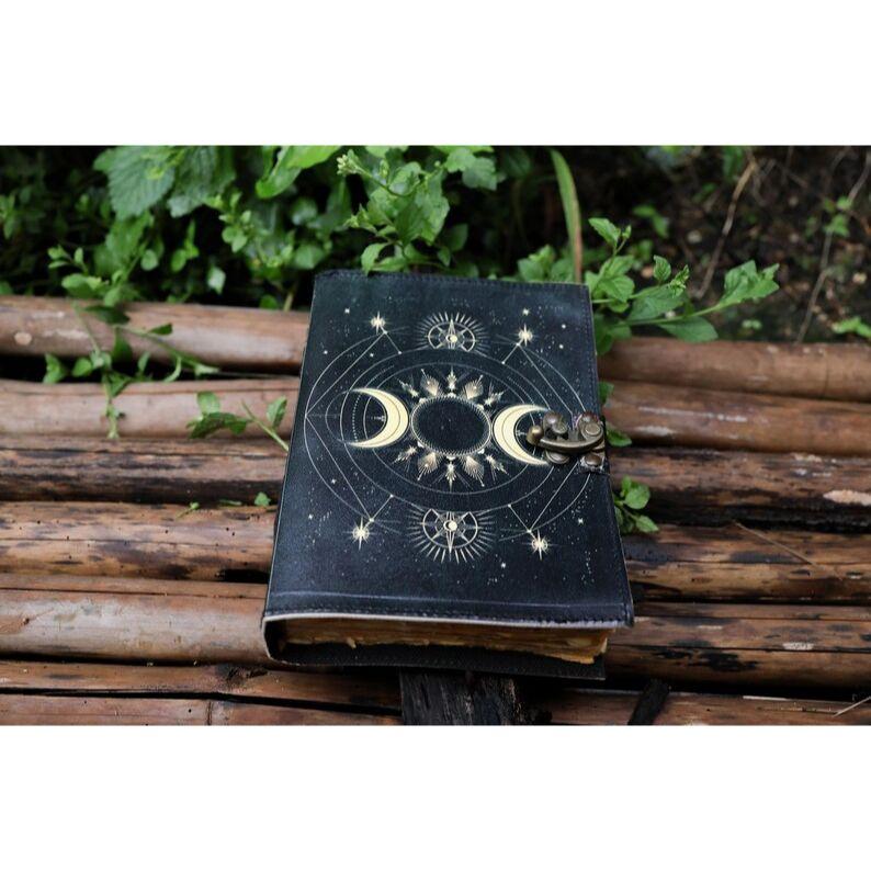 Sun Moon leather journal for Men Women 200 Pages of Antique Handmade Deckle Edge Vintage Paper traveling sketchbook