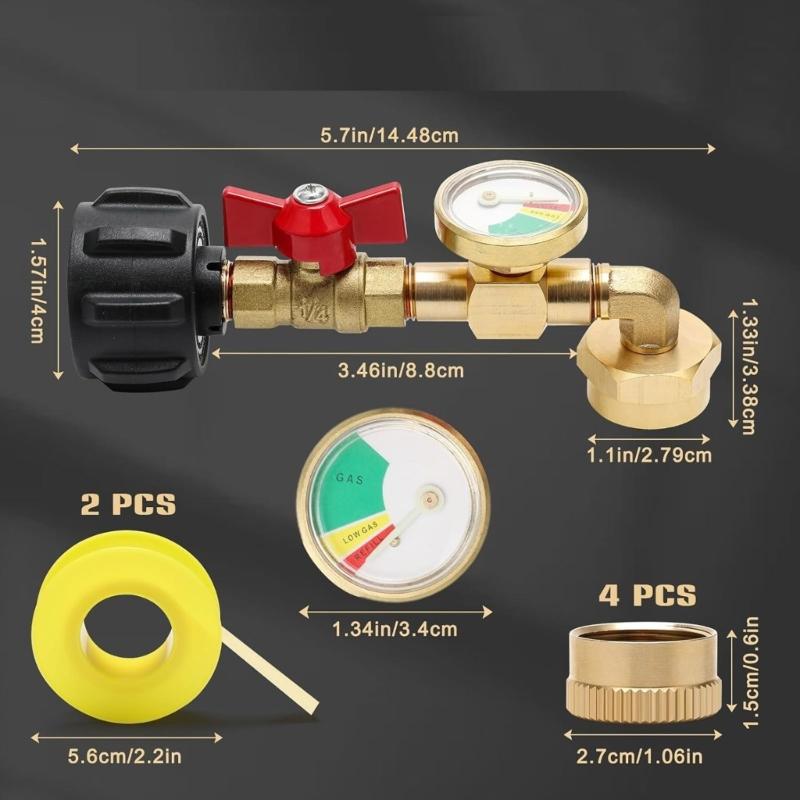 Practical Propanes Grills Adapter Quick Connecting Fitting with Pressure Gauge Metal Propanes Grills Fitting for Cooking
