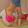 Fashion Street Bow Knot Chunky Platform Slippers Women Fashion Round Toe High Heel Sandals Woman Plus Size Wear-Resistant Slides Mujer