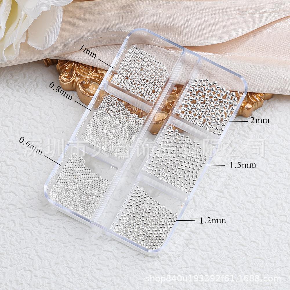 Mini Steel Ball Nail Art Decorations - Mixed Metal Beads Set for DIY Nail Accessories (6-Grid)