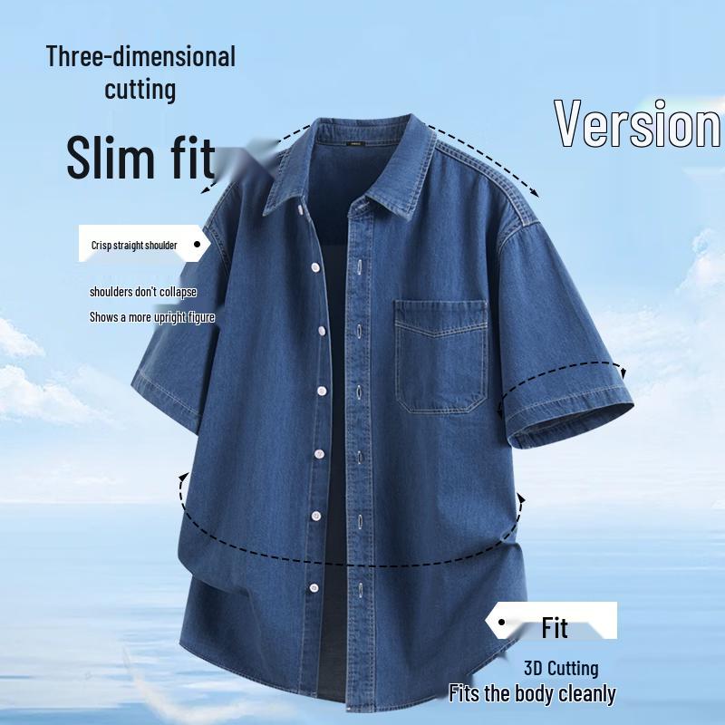 MINISO Men's Summer Denim Short-Sleeve Shirt