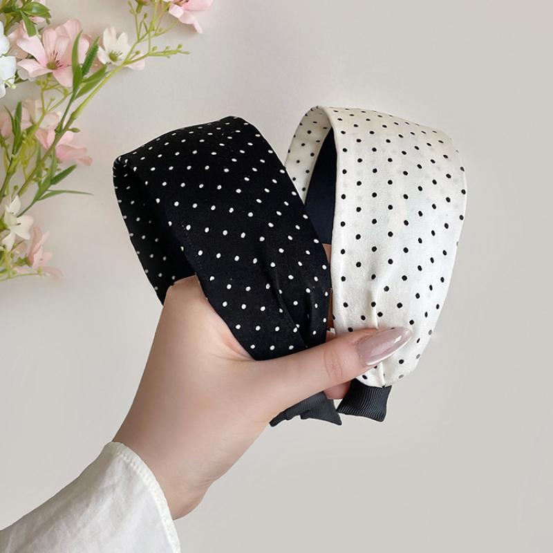 Retro Black White Polka Dots Wide Edge Headbands Woman Temperament Non-Slip Hair Band Hair Accessories