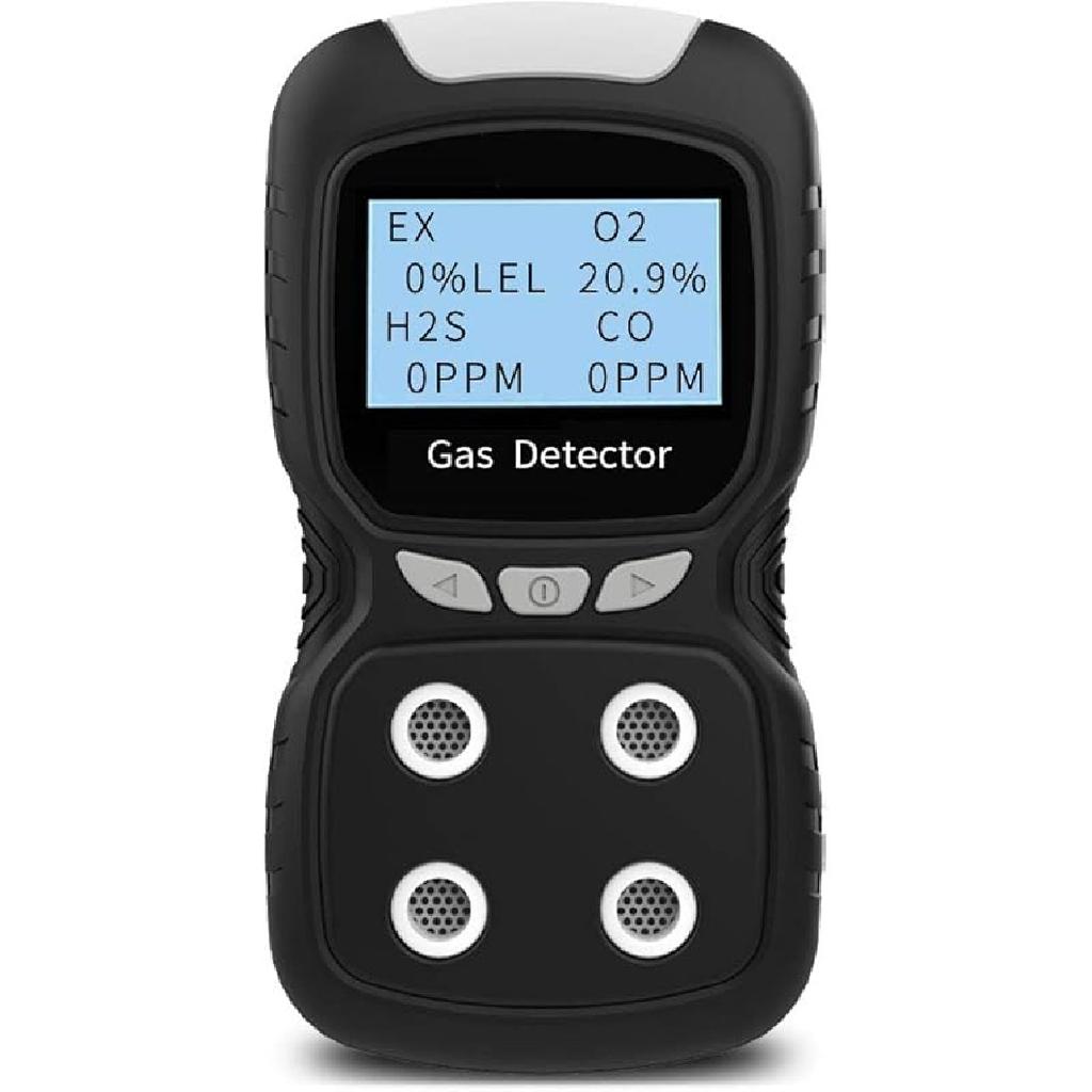 Portable Gas Detector, Gas Clip 4 Gas Monitor Meter Tester Analyzer, Rechargeable LCD Display Sound Light Shock Air Quality Tester, 2 Year