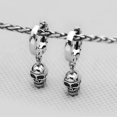 Silver S925 One-Touch Skull Ring Piercing P0758