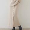 2025 Korean Style Spring Autumn Women Midi Skirt High Waist Black Gray Knitting Skirt Feminine Buttons Split Knitted Skirts Womens