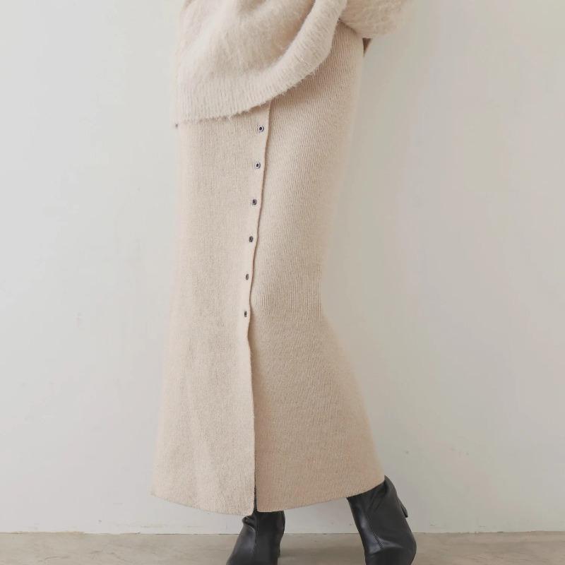 2025 Korean Style Spring Autumn Women Midi Skirt High Waist Black Gray Knitting Skirt Feminine Buttons Split Knitted Skirts Womens