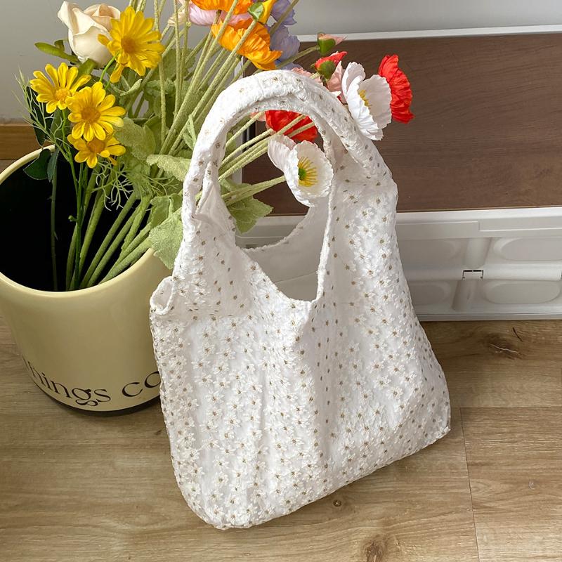 Summer Daisy Lace Girls Vest Bags Lightweight Portable Ladies Shoulder Bag Commuter College Style Student Female Book Tote