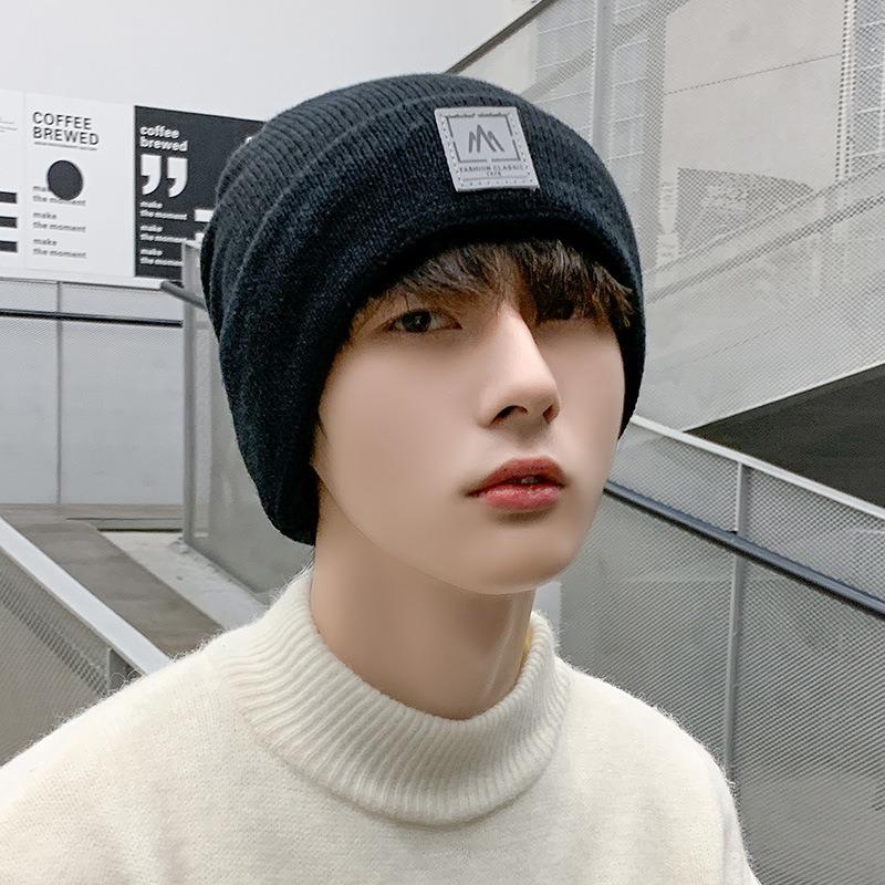 Hat Men's Autumn and Winter Warm Wool Hat Big Head Circumference Knitted Hat Trendy Brand Cotton Hat Velvet Men's Winter Cold Hat Women