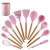 12-Piece Silicone Kitchen Utensil Set with Wooden Handles - Includes Spatula, Slotted Spoon, Frying Spatula, and Baking Tools