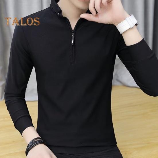 Vår Høst Skjorte Herre Langermet Halv Glidelås Slim Fit Stand Krage Pure Farge Mid Length Pullover Daglig slitasje Business Office Topp