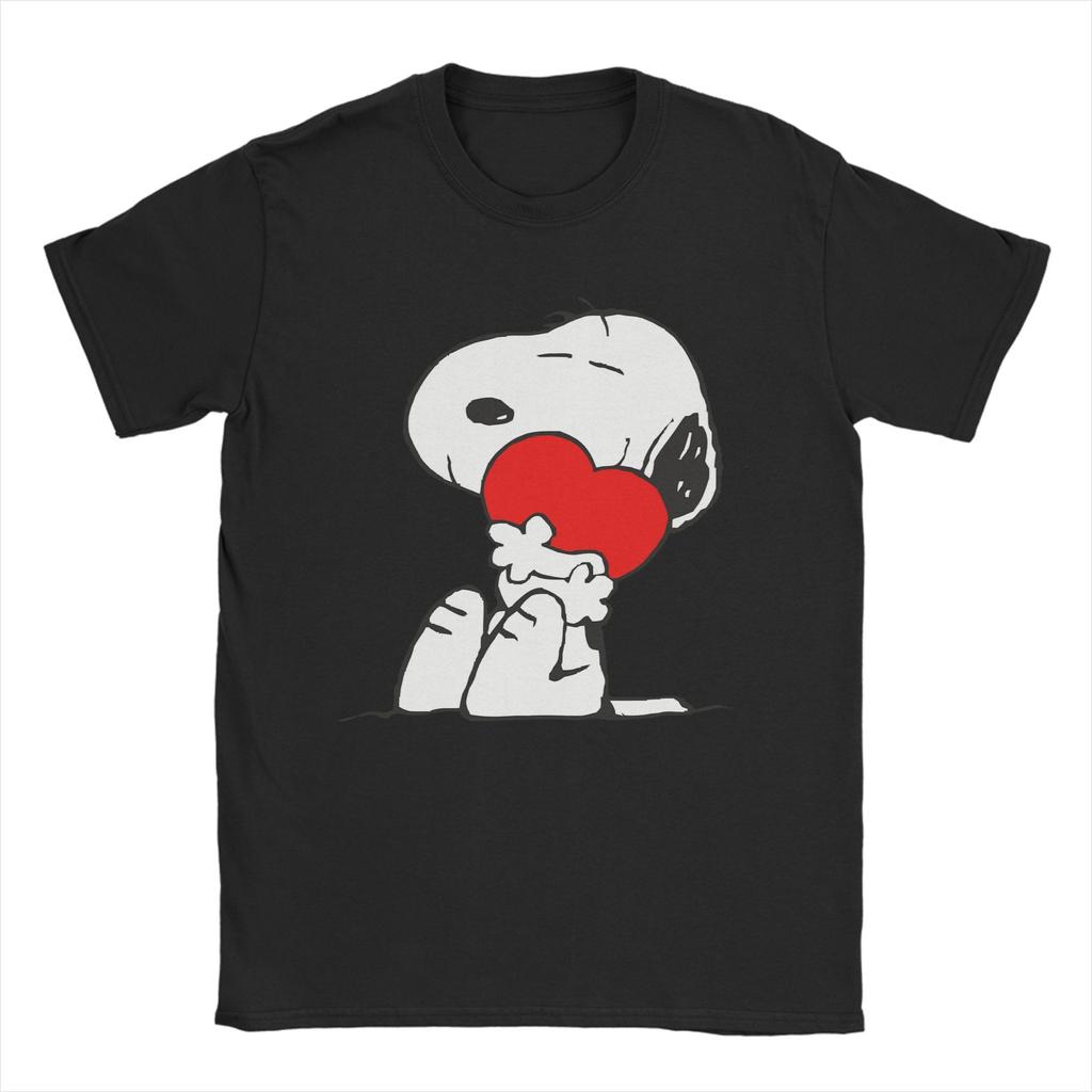 Vintage Snoopys with Heart TShirt for Unisex Crewneck Pure Cotton T Shirts Short Sleeve Tees Summer Clothes
