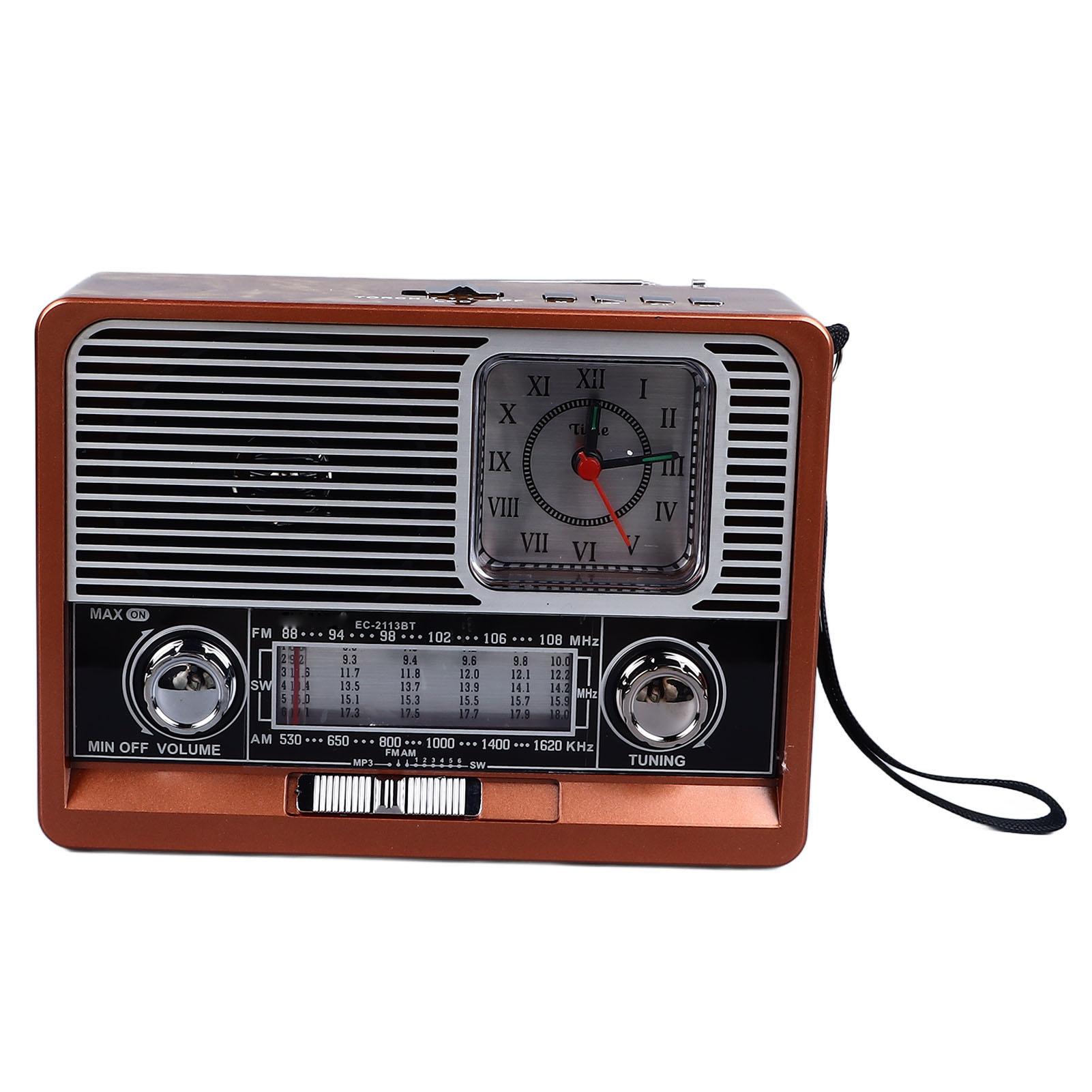 

Винтажное радио многофункциональное AM FM SW диапазон часы функция фонарика ретро Bluetooth динамик для