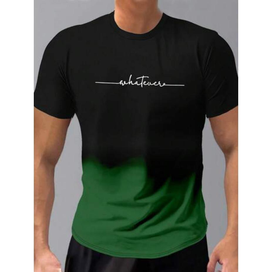 Summer Round Neck 3D Gradient Letters Print Top Fashionable Casual Short Sleeved Men's T-shirts
