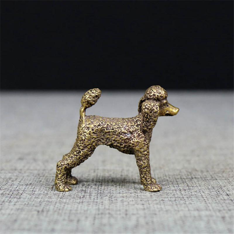Pure Copper Cute Dog Statue Feng Shui Ornament Bronze Standing Poodle Figurines Lucky Desk Decorations Accessories Home Decor