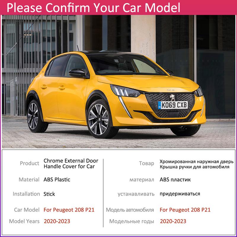 For Peugeot 208 P21     Gloss Black Smart Door Handle Cover Trim Protective Exterior Parts Accessories Stickers