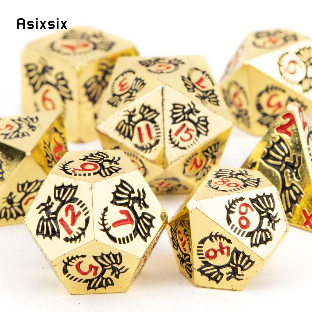 Set de zaruri poliedrice din metal solid, 7 bucăți, potrivit pentru jocuri de rol RPG, joc de masă, joc de cărți