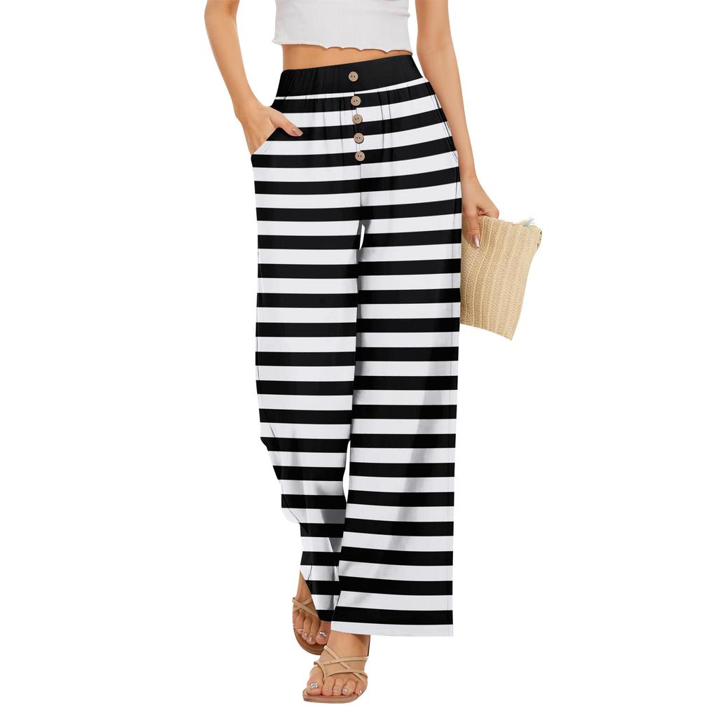 Womens High Waisted Wide Leg Pants Drawstring Palazzo Trousers with Pockets Dot Print Casual Lounge Pant