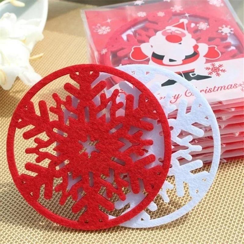 1pcs Cup Mat Merry Christmas Decorations Snowflakes Cup Mat Non-woven Fabric Dinner Party Dish Tray Home Table Decoration