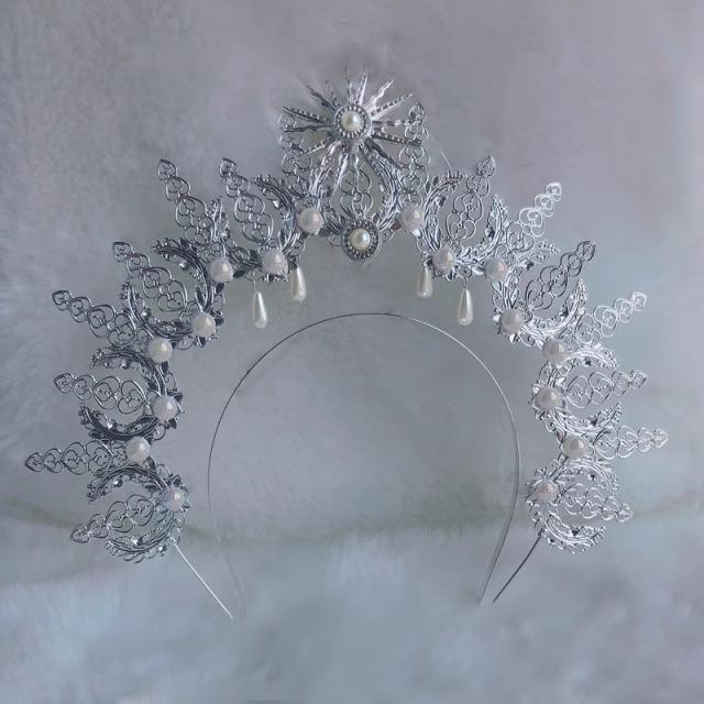 Gothic Lolita Angel Halo Headpiece Queen Anna Sun Goddess Crown Tiara Headband Baroque Hair Accessories Hanfu Hair Ornament